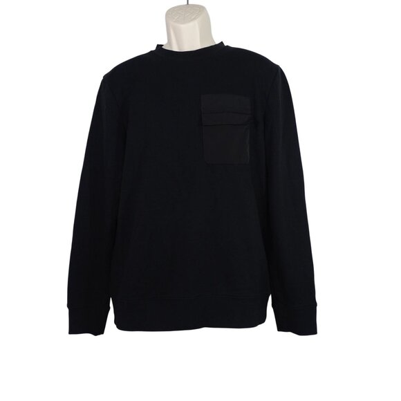 H&M Black Long Sleeve Pullover Crewneck Sweatshirt Men Size M Front Flap Pocket - Picture 4 of 8